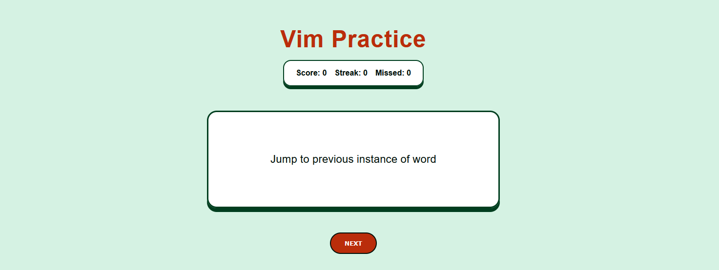 Screenshot of Vim Practice Website